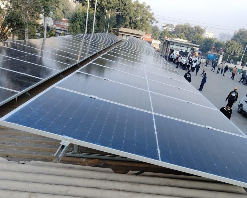 Solar energy system installation on industrial roof